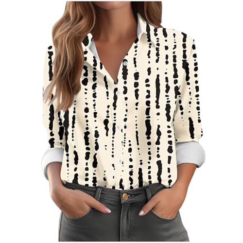 Bluse Damen Modisches 3D Blumen Druck Langarmshirt Umlegekragen Longsleeve Shirt Button Down Hemden Oberteile Elegant Arbeiten Hemdbluse Frühling Sommer Shirts Täglich Casual Blusentops S-3XL von Masrin