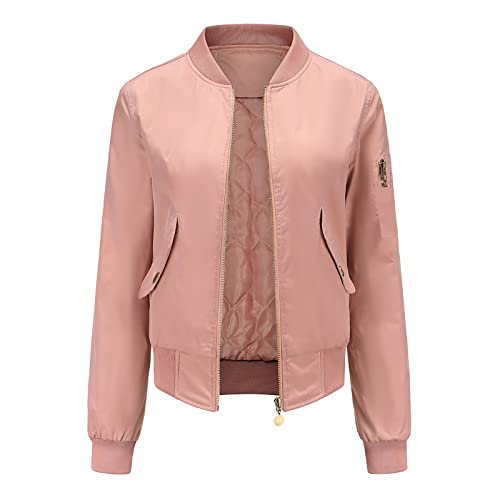 Bomberjacke Damen Einfarbiger kurzer Baseball Mantel Übergangsjacke mit Stehkragen und langen Ärmeln Cardigan Bluse mit offenem Reißverschluss Schmale kurze Jacke Wintermantel von Masrin