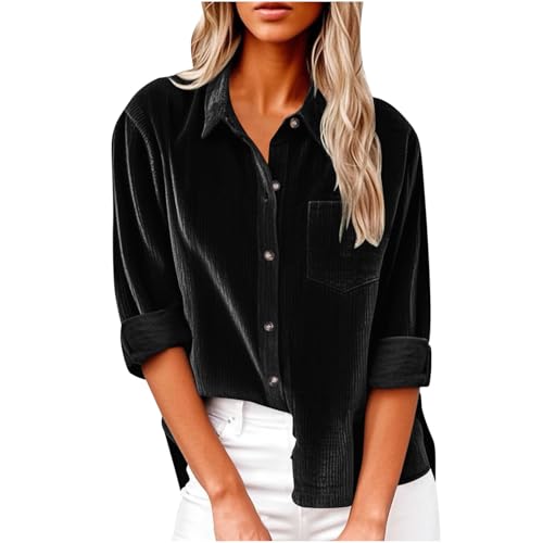 Cordbluse Damen Langarmshirt mit Knopfleiste Revers Langarm Bluse Mit Tasche Rippung Cordhemd Button Down Shirt Einfarbig Cord Hemd Frühling Herbst Hemdjacke Cordjacke Blusentops Shirtbluse Cordbluse Damen Langarmshirt mit Knopfleiste Revers Langarm Bluse Mit Tasche Rippung Cordhemd Button Down Shirt Einfarbig Cord Hemd Frühling Herbst Hemdjacke Cordjacke Blusentops Shirtbluse von Masrin