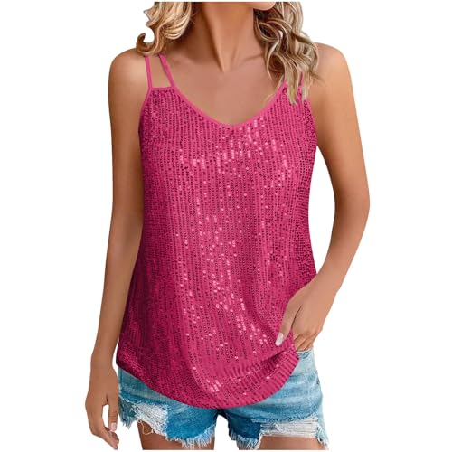 Damen Glitzer Bluse Pailletten Ärmellose Oberteile V-Ausschnitt mit Schleife Festliche Vest Top von Masrin