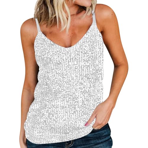 Damen Glitzer Pailletten Weste Tank Top Pailletten Ärmellos Elegant Funkelnd Bluse Party Clubwear Cocktail Camisole Shirt von Masrin
