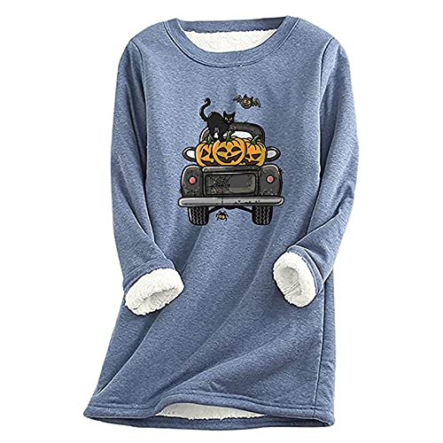 Damen Hemd aus Plüsch Herbst Winter Warme Loungewear Nachthemden Tunika Oberteile mit Tiermotiven für Halloween Langarm Fleece Sweatshirt mit O Ausschnitt Basic All Match Pulloverbluse Nachtwäsche von Masrin