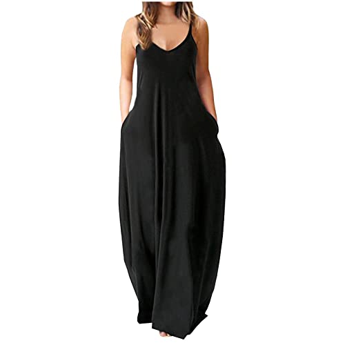 Damen Oversize Sommerkleid Lang Modisches Einfarbig Maxikleid Ärmellos V-Ausschnitt Trägerkleid Boho Urlaubskleid Große Größen Lose Kleider Partykleid S-5XL Geschenk für Frauen von Masrin