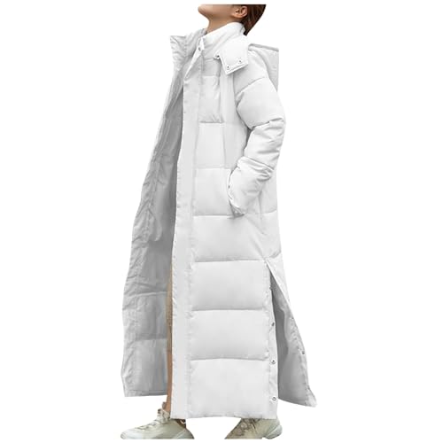 Daunenjacke mit Kapuze Damen Langer warmer wattierter Mantel Einfarbige Winterjacke Knöchellange geschlitzte Steppjacke Daunenjacke mit Rollkragen Wintermantel Bomberjacken Übergangsjacke von Masrin