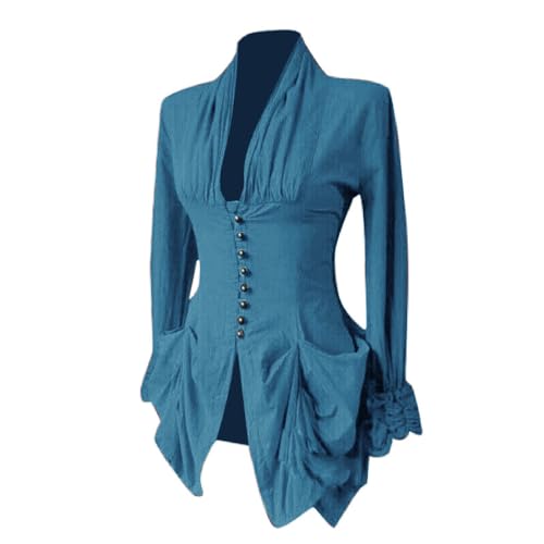 Eleganter Smoking Damen Vintage Steampunk Gothic Renaissance Shirt für Party Mittelalterliche Retro Bluse mit Spitzenbesatz Unregelmäßige Tunika Oberteile mit V Ausschnitt und Langen Ärmeln von Masrin