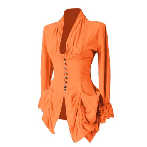 Eleganter Smoking Damen Vintage Steampunk Gothic Renaissance Shirt für Party Mittelalterliche Retro Bluse mit Spitzenbesatz Unregelmäßige Tunika Oberteile mit V Ausschnitt und Langen Ärmeln von Masrin