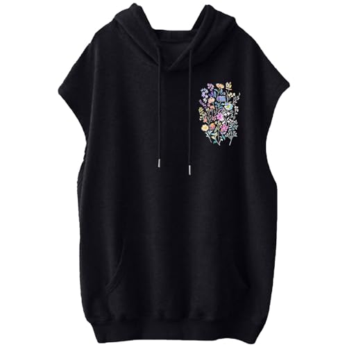 Hoodie Damen Ärmelloses Sportshirt Einfachheit Vorne und hinten Bedruckt Kapuzenpullover Kordelzug Kapuzen Oberteile Mit Großer Tasche Teenager Mädchen Hoody Sport Tops Sweater Pulli Shirt von Masrin