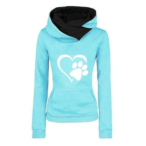 Hoodie Damen Herbst Winter Plüsch Kapuzenpullover Warmes Sweatshirt mit Kapuze Modische Hundepfote Druck Oberteile Latzkragen Jumper Tops Langarm Pullover Tunika mit Tasche Pulli Shirt S-3XL von Masrin