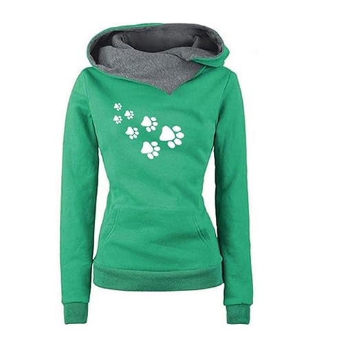 Hoodie Damen Herbst Winter Plüsch Kapuzenpullover Warmes Sweatshirt mit Kapuze Modische Katzenpfote Muster Oberteile Latzkragen Jumper Tops Langarm Pullover Tunika mit Tasche Pulli Shirt S-3XL von Masrin