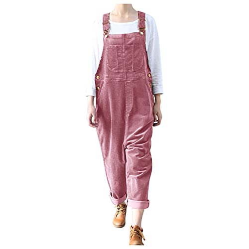 Jumpsuit Damen Sommer Lang Cord Latzhose Oversize Cargohose Arbeitshose Einfarbig Einteiler Overall Breite Bein Bib Pants mit großer Tasche Ärmellos Jumper Spielanzug Onesie Cargo Hose Streetwear von Masrin