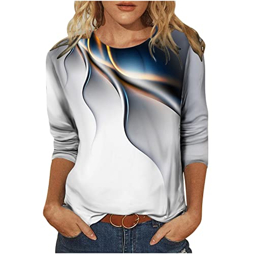 Langarmshirts Damen Neuheit 3D Batik Gedruckter Pullover Frühling Herbst Oberteile Persönlichkeit Buntes Kariert Tshirt Rundhalsausschnitt Langarm Pulli Tops Basic Shirt Teenager Mädchen Bluse von Masrin