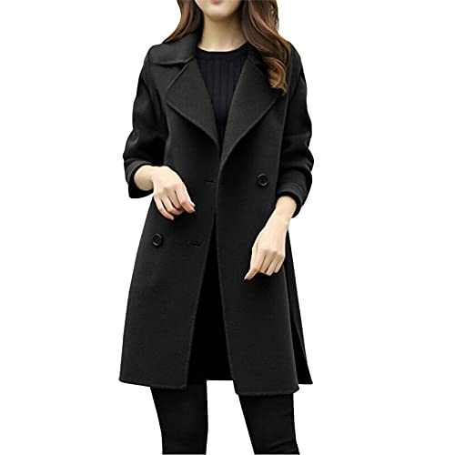 Langer Wollmantel für Damen Zweireihiger Trenchcoat Einfarbiger Blazer Mantel Umlegekragen Übergangsjacke Business Arbeitsmantel Wintermantel Winterjacke Herbstjacke Wolljacke Büro Kleidung von Masrin