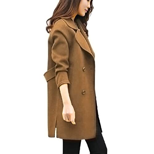 Langer Wollmantel für Damen Zweireihiger Trenchcoat Einfarbiger Blazer Mantel Umlegekragen Übergangsjacke Business Arbeitsmantel Wintermantel Winterjacke Herbstjacke Wolljacke Büro Kleidung von Masrin