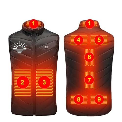 Masrin Beheizbare Weste Unisex Heizweste Beheizte Jacke Damen Herren Heizjacke mit 3 Temperaturstufen und 9 Heizzonen Ärmellos Stehkragen Pufferjacke Winterjacke USB Intelligent Daunenjacke Softshell von Masrin