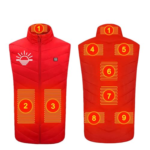 Masrin Beheizbare Weste Unisex Heizweste Beheizte Jacke Damen Herren Heizjacke mit 3 Temperaturstufen und 9 Heizzonen Ärmellos Stehkragen Pufferjacke Winterjacke USB Intelligent Daunenjacke Softshell von Masrin