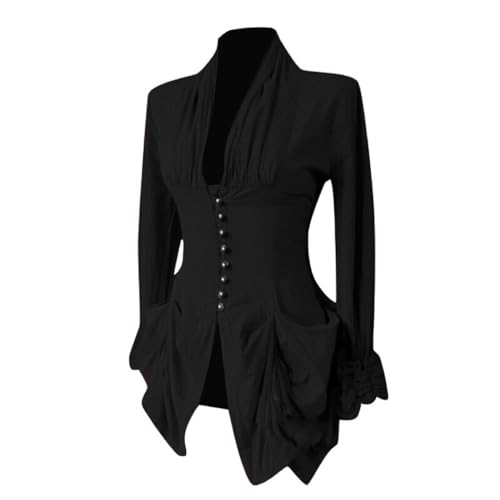 Eleganter Smoking Damen Vintage Steampunk Gothic Renaissance Shirt für Party Mittelalterliche Retro Bluse mit Spitzenbesatz Unregelmäßige Tunika Oberteile mit V Ausschnitt und Langen Ärmeln Eleganter Smoking Damen Vintage Steampunk Gothic Renaissance Shirt für Party Mittelalterliche Retro Bluse mit Spitzenbesatz Unregelmäßige Tunika Oberteile mit V Ausschnitt und Langen Ärmeln von Masrin