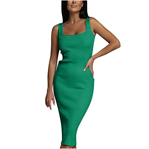 Masrin Etuikleid Damen Sexy Einfarbiges Figurbetontes Geripptes Kleid Ärmelloses Wickelkleid mit U-Ausschnitt Wrap Gesäß Abnehmen Kleider Partykleid Geschäftskleid Arbeitskleid Für Frauen von Masrin