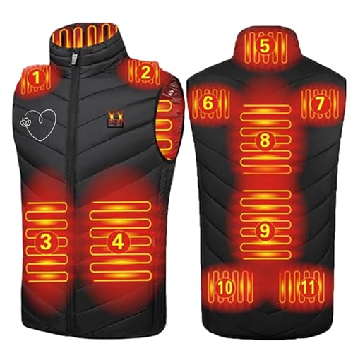 Masrin Heizweste Unisex Beheizbare Weste Beheizbare Jacke Damen Herren Heizjacke mit 2 Temperaturstufen und 11 Heizzonen Ärmellos Stehkragen Kapuzenjacke Winterjacke USB Elektrische Daunenjacke von Masrin