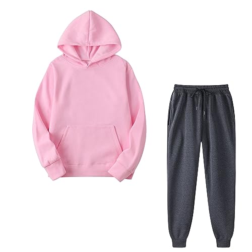 Masrin Herbst Winter Anzug Damen Einfarbige Trainingsanzüge Langarm Hoodie + Jogginghose mit Elastischem Bund Zweiteiliges Set Leicht Pullover Übergangs Sweatshirt Jogginganzug Outfit Sportbekleidung von Masrin