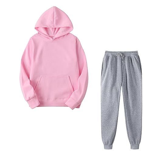 Masrin Herbst Winter Anzug Damen Einfarbige Trainingsanzüge Langarm Hoodie + Jogginghose mit Elastischem Bund Zweiteiliges Set Leicht Pullover Übergangs Sweatshirt Jogginganzug Outfit Sportbekleidung von Masrin