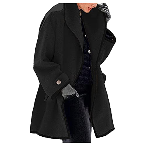 Masrin Kapuzen Winterjacke Damen Warmer Langer Wollmantel Einfarbige Wolljacke Herbst Trenchcoat mit Kapuze Cardigan Bluse mit einem Knopf Langarm Shirts Übergangsjacke Windjacke Herbst Streetwear von Masrin