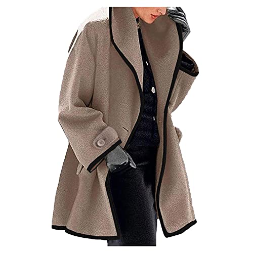 Masrin Kapuzen Winterjacke Damen Warmer Langer Wollmantel Einfarbige Wolljacke Herbst Trenchcoat mit Kapuze Cardigan Bluse mit einem Knopf Langarm Shirts Übergangsjacke Windjacke Herbst Streetwear von Masrin