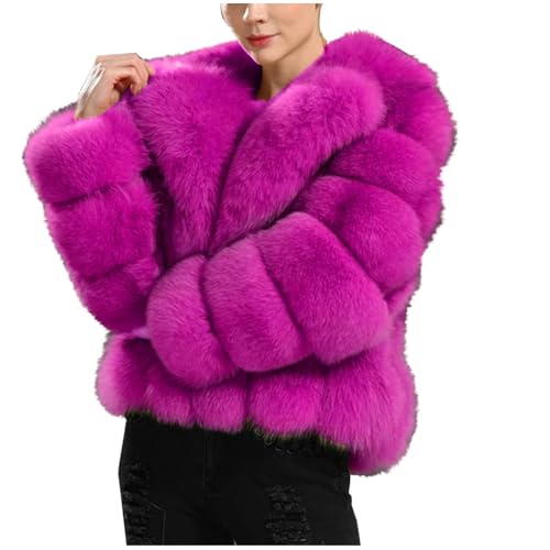 Masrin Kunstpelzmantel Damen Kurz Hochwertiger Luxus Partymantel Einfarbiger Plüsch Wintermantel Pelziger Cozy Steppmantel Elegant Umlegekragen Plüschmantel Warm Wimterjacke Thermo Kunstpelzjacke von Masrin