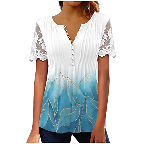 Masrin Langarmshirt Damen Trendige Plissee Oberteile Ausgehöhlter Blumenstickerei Pullover Bluse mit Knopfleiste Tops V-Ausschnitt Langen Ärmeln Pulli Shirt Regular Fit Blusentops Elegant Partywear von Masrin