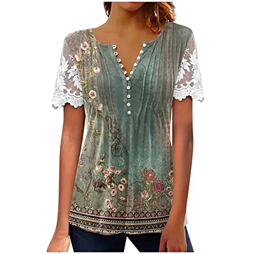 Masrin Langarmshirt Damen Trendige Plissee Oberteile Ausgehöhlter Blumenstickerei Pullover Bluse mit Knopfleiste Tops V-Ausschnitt Langen Ärmeln Pulli Shirt Regular Fit Blusentops Elegant Partywear von Masrin