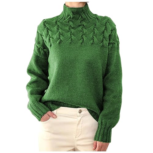 Masrin Rollkragenpullover Damen Elegante Einfarbiger Strickpullover Langarmshirt Pulli Herbst Winter Warmes Sweatshirt Stricken Grob Gestrickter Pullover Elastisch locker Strickoberteile Sweater von Masrin