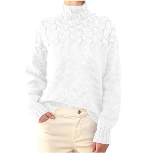 Masrin Rollkragenpullover Damen Elegante Einfarbiger Strickpullover Langarmshirt Pulli Herbst Winter Warmes Sweatshirt Stricken Grob Gestrickter Pullover Elastisch locker Strickoberteile Sweater von Masrin