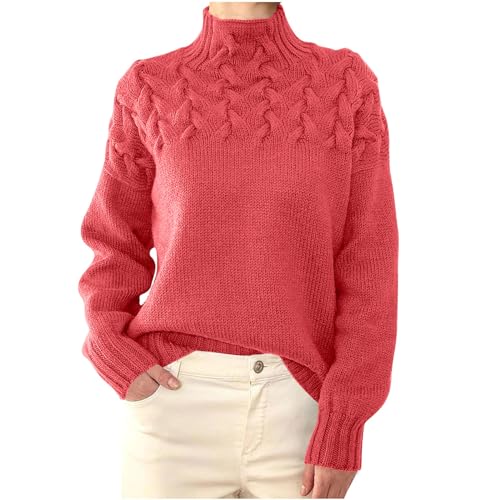 Masrin Rollkragenpullover Damen Elegante Einfarbiger Strickpullover Langarmshirt Pulli Herbst Winter Warmes Sweatshirt Stricken Grob Gestrickter Pullover Elastisch locker Strickoberteile Sweater von Masrin