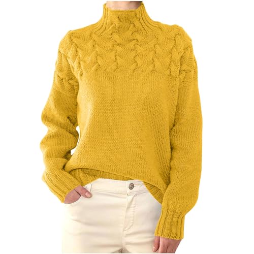 Masrin Rollkragenpullover Damen Elegante Einfarbiger Strickpullover Langarmshirt Pulli Herbst Winter Warmes Sweatshirt Stricken Grob Gestrickter Pullover Elastisch locker Strickoberteile Sweater von Masrin