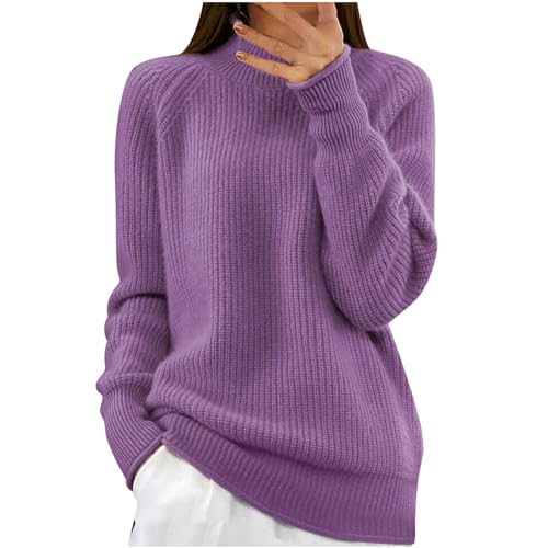 Masrin Rollkragenpullover Damen Elegante Einfarbiger Strickpullover Langarmshirt Pulli Herbst Winter Warmes Sweatshirt Stricken Grob Gestrickter Pullover Elastisch locker Strickoberteile Sweater von Masrin