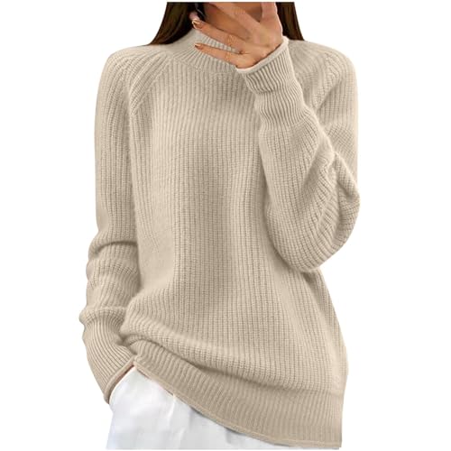 Masrin Rollkragenpullover Damen Elegante Einfarbiger Strickpullover Langarmshirt Pulli Herbst Winter Warmes Sweatshirt Stricken Grob Gestrickter Pullover Elastisch locker Strickoberteile Sweater von Masrin