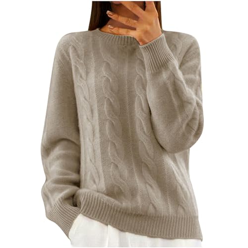 Masrin Rollkragenpullover Damen Elegante Einfarbiger Strickpullover Langarmshirt Pulli Herbst Winter Warmes Sweatshirt Stricken Grob Gestrickter Pullover Elastisch locker Strickoberteile Sweater von Masrin