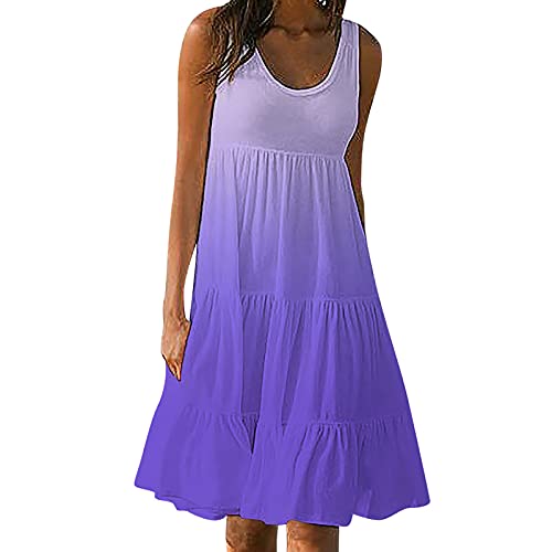 Masrin Sommerkleid für Damen Sommer einfarbiges ärmelloses Strandkleid für den Urlaub Gerüschtes Patchwork-Turmkleid Lockeres Trägerkleid A-Linien (5XL, X1 Violett) von Masrin