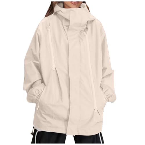 Masrin Sportjacke mit Kapuze Damen Leichte Atmungsaktive Regenjacke Wasserdicht Winddicht Sweatjacke Oversize Abnehmbar Trainingsjacke Zipper Übergangsjacke Kordelzug Regenmantel Softshelljacke von Masrin