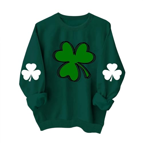 Masrin St. Patrick's Day Oberteile Damen Frühlingsfest-Sweatshirt Trendiger Grüner Weinglas Motiv Pullover Irland Grünem Hut Langarmshirt Seamrog Druck Pulli Basic Shirt Lá Fhéile Pádraig Sona Duit von Masrin