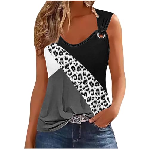 Masrin Tank Top Damen Geometrisch Bedruckte Straps Oberteile Sommerliches Ärmelloses Tanktops Farbblock Patchwork Bluse Ausgehöhlter U-Ausschnitt Sommershirt Slim Fit Tunika Tops Urlaub Strandtunika von Masrin