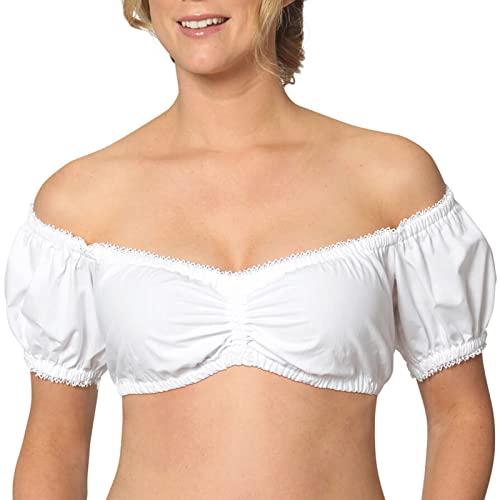 Masrin Trachten Damen Dirndlbluse Spitze - Weiß Dirndlbluse Kurzarm Oktoberfest Dirndlblusen Halbarm Tracht Bluse von Masrin