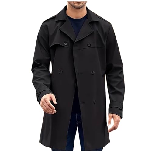 Masrin Trenchcoat Herren Lang Zweireihiger Wintermantel Modischer Einfarbiger Windbreaker Umlegekragen Langarm Übergangsjacke Mittellang Windjacke Locker Collegejacke Sakko Winterjacke Freizeitjacke von Masrin