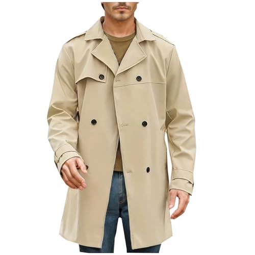 Masrin Trenchcoat Herren Lang Zweireihiger Wintermantel Modischer Einfarbiger Windbreaker Umlegekragen Langarm Übergangsjacke Mittellang Windjacke Locker Collegejacke Sakko Winterjacke Freizeitjacke von Masrin