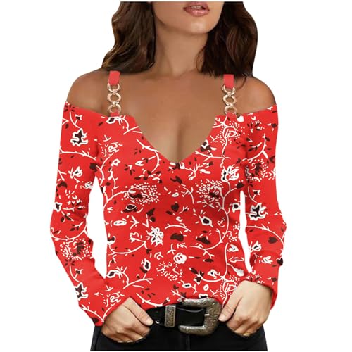 Masrin Trendige Oberteile Damen Sexy Schulterfreie Bluse Trägerloses V-Ausschnitt Langarmshirt Leopard Brief Motiv Tunika Kettenträgern Oberteile Longsleeve Regular Fit Pullover Shirt Y2k Streetwear Masrin Trendige Oberteile Damen Sexy Schulterfreie Bluse Trägerloses V-Ausschnitt Langarmshirt Leopard Brief Motiv Tunika Kettenträgern Oberteile Longsleeve Regular Fit Pullover Shirt Y2k Streetwear von Masrin