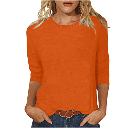 Masrin Tshirt Damen 3/4-Ärmeln T-Shirt Oberteile Lässiger Einfarbiges Pullover O-Ausschnitt Dreiviertel Ärmeln Pulli Tops Sommer Herbst Basic Shirt Lockere All-Match Tunika Bluse Blusenshirt von Masrin