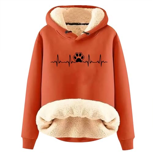 Masrin Verdicktes Warmes Plüsch Sweatshirt mit Kapuze Damen Lässiger Hundepfoten Druck Kapuzenpullover EKG Muster Pulli Tops Winter Thermo Hoodie Teddy Fleece Sweater Pullover Wintermantel von Masrin