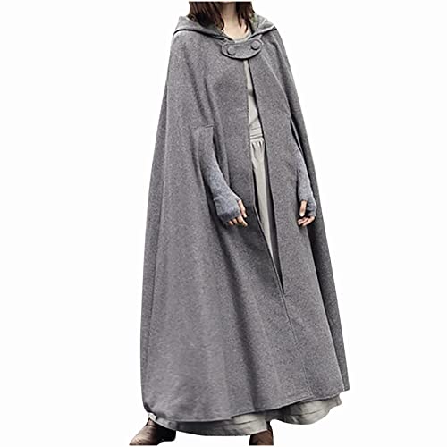 Mittelalter Umhang Damen Oversize Knöchellang Cape Mit Manschette Einfarbige Trenchcoat mit Kapuze Renaissance Steampunk Wollmantel Gotisch Cosplay Kleidung Halloween Kostüm Streetwear von Masrin