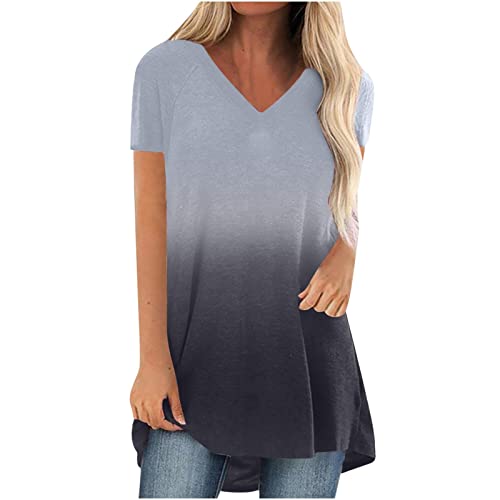 Oversize Lang Pullover Damen Longshirt Kurzarm T-Shirt Sommer Oberteile Elegant Einfarbig Tshirt Longbluse Große Größe V-Ausschnitt Longtops Loose Fit Bluse Shirts Übergröße Lose Pulli Geschenk von Masrin