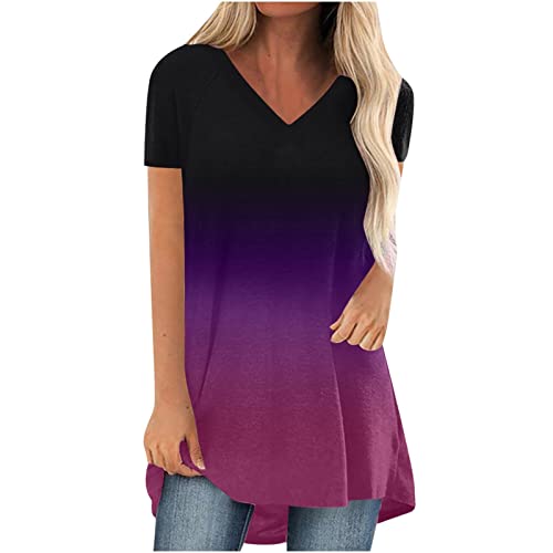 Oversize Lang Pullover Damen Longshirt Kurzarm T-Shirt Sommer Oberteile Elegant Einfarbig Tshirt Longbluse Große Größe V-Ausschnitt Longtops Loose Fit Bluse Shirts Übergröße Lose Pulli Geschenk von Masrin