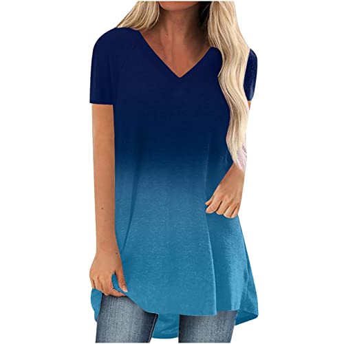 Oversize Lang Pullover Damen Longshirt Kurzarm T-Shirt Sommer Oberteile Elegant Einfarbig Tshirt Longbluse Große Größe V-Ausschnitt Longtops Loose Fit Bluse Shirts Übergröße Lose Pulli Geschenk von Masrin